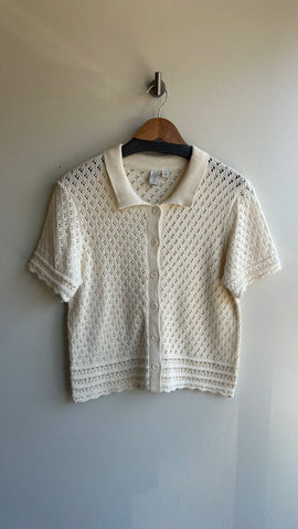 Pre-Owned Joie Cream Open Knit Button Up Top- Size Large