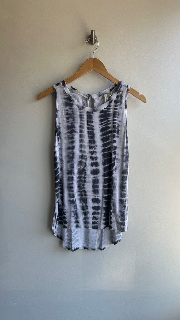 Pre-Owned Shannon White/Black Tie Dye Sleeveless Keyhole Back Top- Size Small