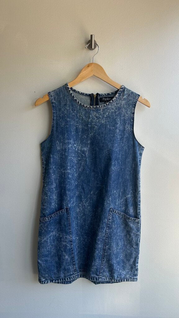 Pre-Owned Papillon Dark Wash Denim Sleeveless Mini Dress- Size X-Small
