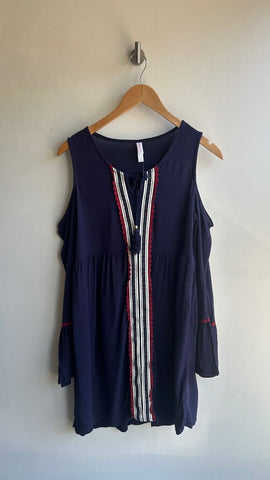 Pre-Owned Xhilaration Blue Cold Shoulder Bell Sleeve Boho Style Dress - Size Small