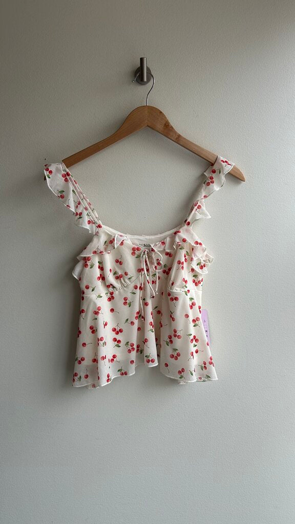 Pre-Owned Wild Fable White Cherry Print Cropped Tank Top (NWT)- Size X-Small
