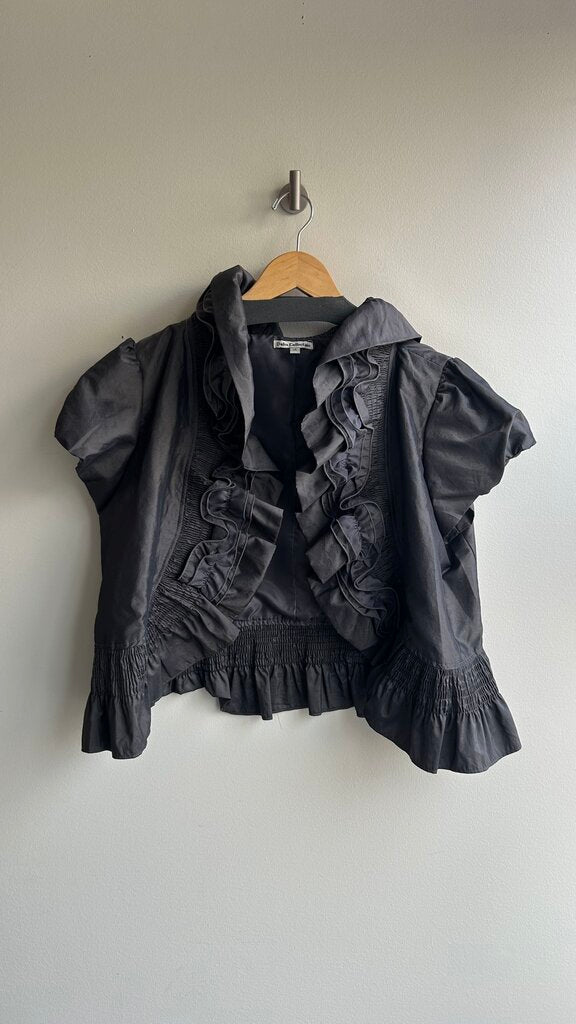 Pre-Owned Dalia Collection Grey Puff Ruffle Sleeve/Collar Peplum Vest- Size 14