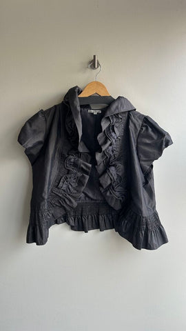 Pre-Owned Dalia Collection Grey Puff Ruffle Sleeve/Collar Peplum Vest- Size 14