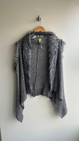 Pre-Owned Adam Jacobs Grey Knit Fur Lined Waterfall Vest- Size M/L