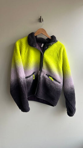 Pre-Owned Free People Purple/Neon Yellow Snap Front Teddy Jacket - Size Medium
