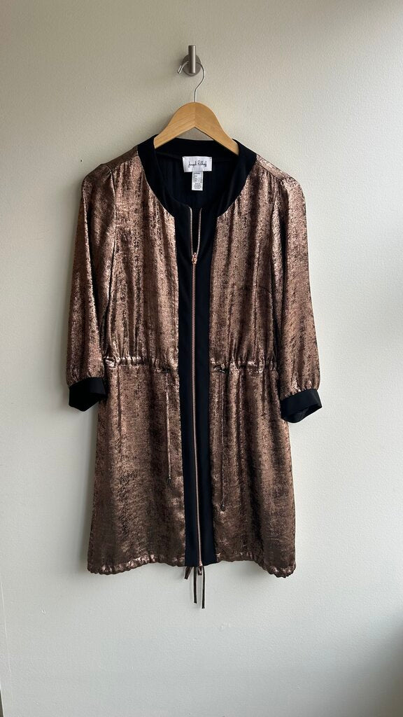 Pre-Owned Joseph Ribkoff Rose Gold Metallic Zip Front Jacket - Size 6