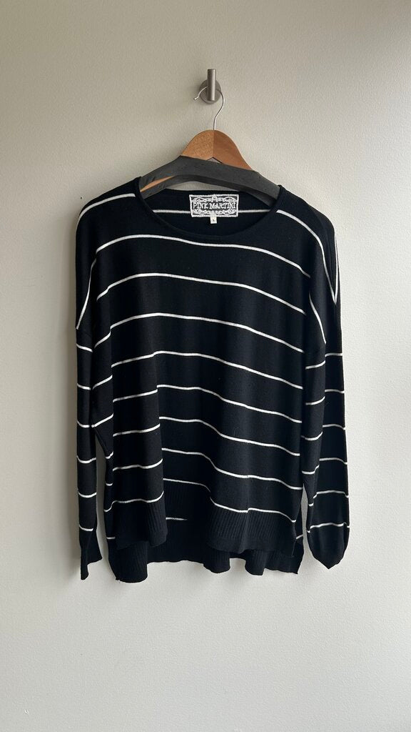 Pre-Owned Pink Martini Black/White Stripe High-Low Sweater - Size Large
