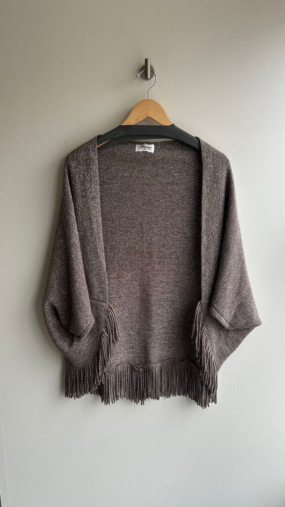 Pre-Owned Arianna Taupe Silver Sparkle Fringe Hem Cape - One Size