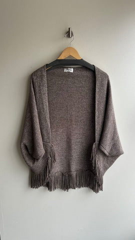 Pre-Owned Arianna Taupe Silver Sparkle Fringe Hem Cape - One Size