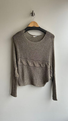 Pre-Owned Noblita Olive Silver Lurex Threaded Cablenknit Sweater - Size Medium (Estimated)