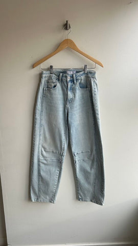 Pre-Owned Flying Monkey Light Wash Stitched Barrel Jeans - Size 26
