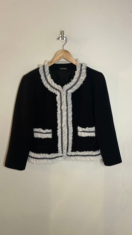Pre-Owned J Michaels Black With White Ruffle Trim Jacket - Size 12