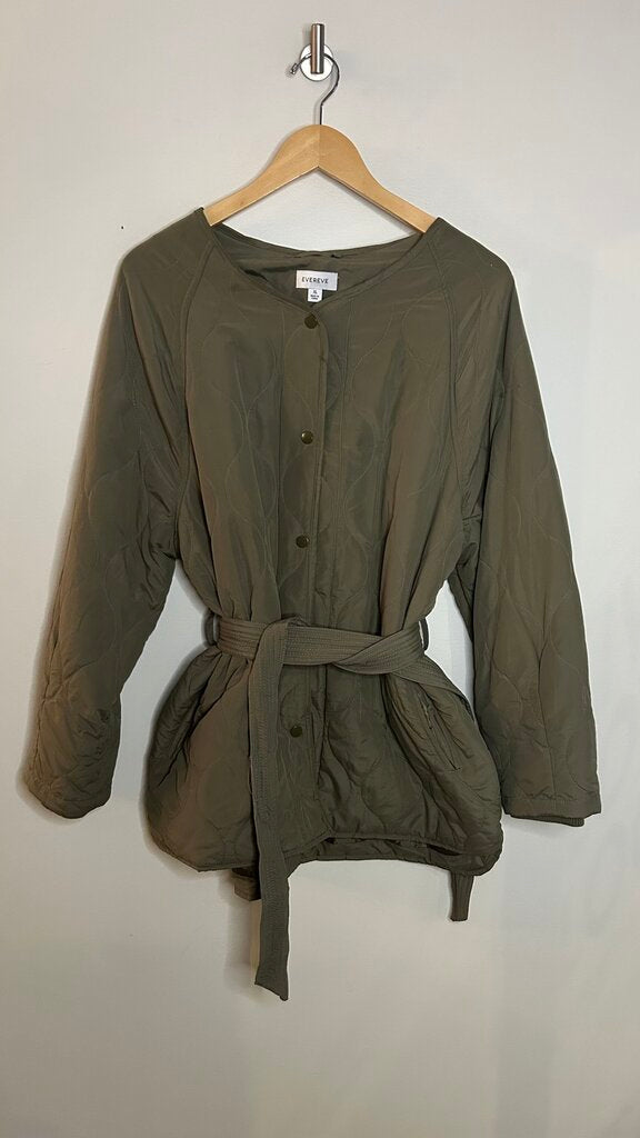 Pre-Owned Evereve Green Quilted Belted Jacket - Size X-Large