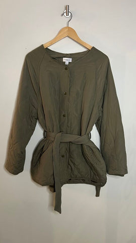 Pre-Owned Evereve Green Quilted Belted Jacket - Size X-Large