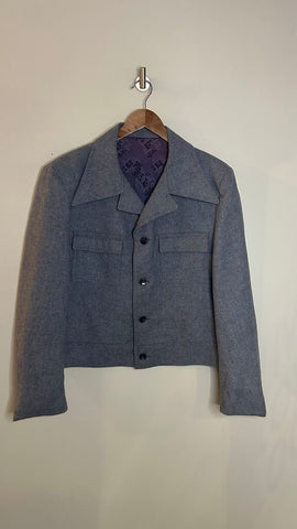Pre-Owned Blue Chest Pocket Lined Wool Blend Jacket - Size Medium (Estimated)