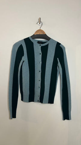 Pre-Owned J.Crew Green/Blue Stripe Cashmere Button Front Cardigan - Size X-Small