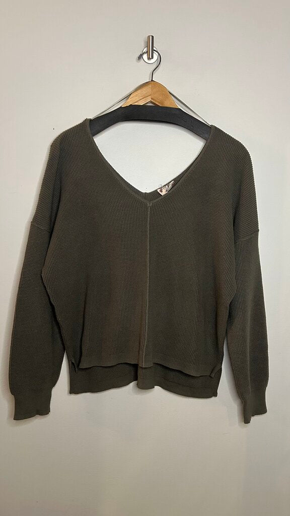 Pre-Owned Hippie Rose Green Knit Off Shoulder Fit Long Sleeve Sweater- Size X-Large