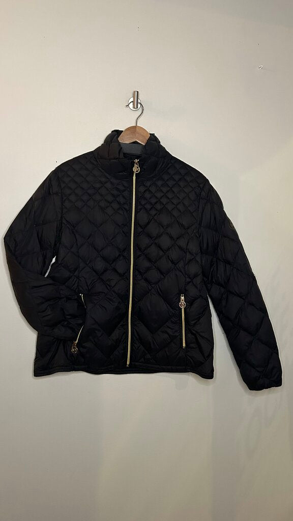 Pre-Owned Michael Kors Black Gold Zip Two Pocket Packable Down Packed Jacket - Size X-Large