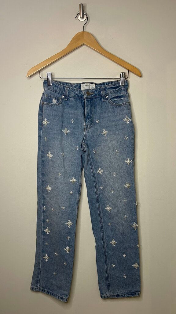 Pre-Owned Ban.Jara Light Wash Pearl Detail Straight Leg Jeans - Size 23