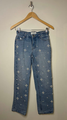 Pre-Owned Ban.Jara Light Wash Pearl Detail Straight Leg Jeans - Size 23