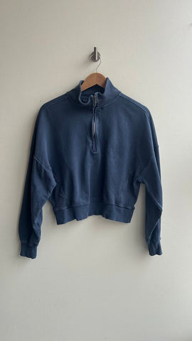 Pre-Owned RD Style Vintage Wash Blue 1/4 Zip Cropped Sweater- Size Small