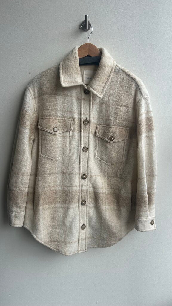 Pre-Owned Wilfred Free Taupe/Cream Plaid Wool Shacket - Size Medium