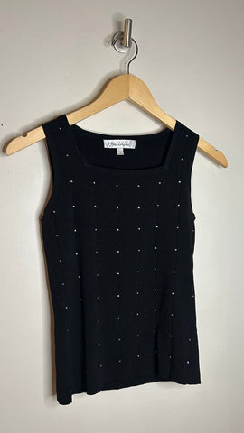 Pre-Owned Belldini Black Knit Square Neck Sleeveless Gem Top- Size Small