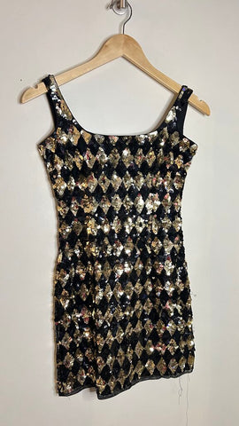 Pre-Owned River Island Black/Gold Sequin Sleeveless Mini Dress (NWT)- Size 4