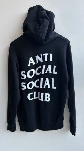 Pre-Owned Anti Social Social Club Black with White Logo Hoodie - Size Medium