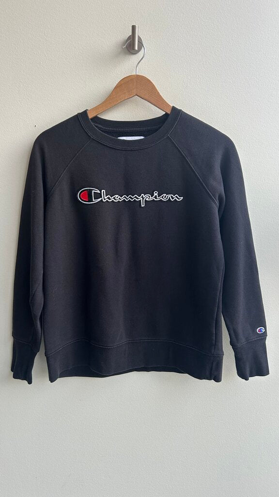 Pre-Owned Champion Black Logo Crewneck Sweater- Size Small