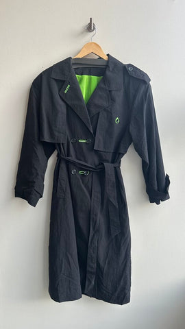 Pre-Owned Collection Elgante Black with Lime Green Lining Trench Coat- Size 15/16