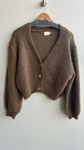 Pre-Owned Dreamers by Debut Green Fuzzy Cropped Cardigan- Size M/L