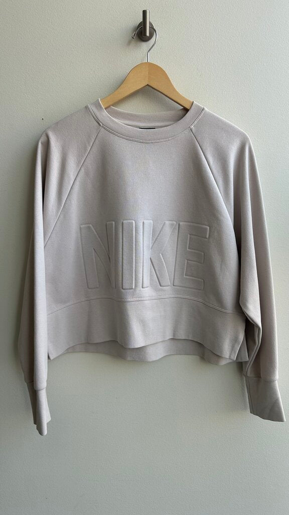Pre-Owned Nike Beige Nike Puffy Letters Logo Cropped Boxy Crew Neck Sweater- Size Small
