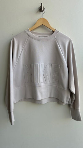 Pre-Owned Nike Beige Nike Puffy Letters Logo Cropped Boxy Crew Neck Sweater- Size Small