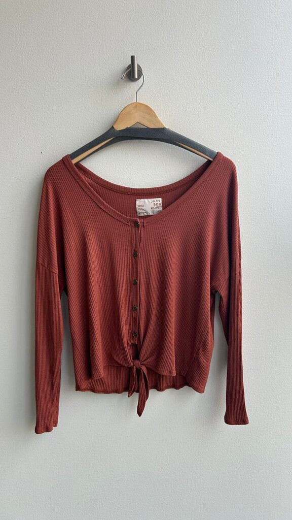 Pre-Owned Jackson Rowe Rust Ribbed Knot/Button Front Long Sleeve - Size Medium