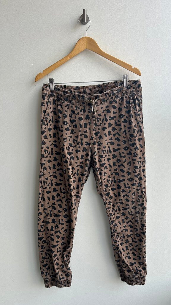 Pre-Owned Design Lab Brown Leopard Print Drawstring Jogger- Size Large