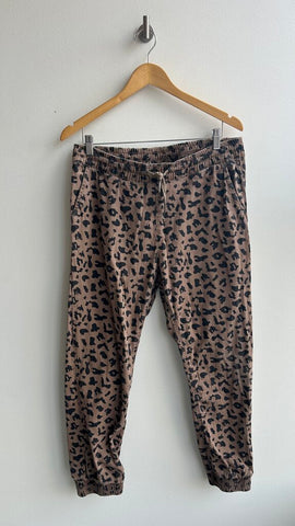 Pre-Owned Design Lab Brown Leopard Print Drawstring Jogger- Size Large