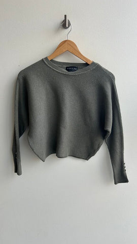 Pre-Owned Premise Green Ribbed Long Sleeve Cropped Sweater- Size Medium