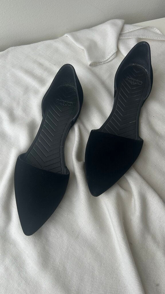 Pre-Owned Native Black Velvet 'Audrey' Open Side Flats - Size 10