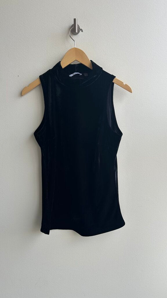 Pre-Owned Dex Black Velvour Mock Neck Sleeveless Top- Size Medium