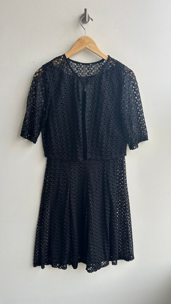 Pre-Owned Sears Black Lace Swing Dress with Shawl- Size Medium