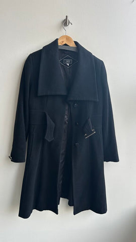 Pre-Owned Jay Black Belted Black Stud Button Coat- Size 10