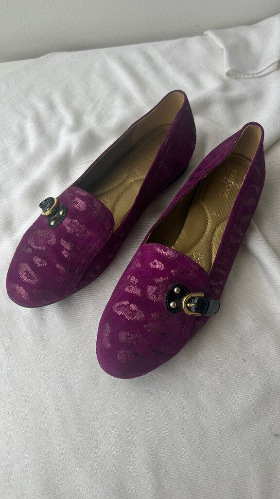 Pre-Owned Geox Purple Leopard Print Italian Patent Loafer- Size 38.5
