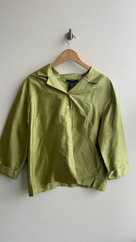 Pre-Owned SilkLand Green Collared 3/4 Sleeve Blouse- Size 2X