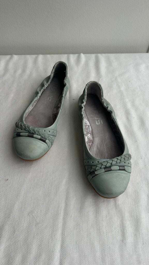 Pre-Owned MJUS Light Green Braided Strap Ballerina Flats- Size 38