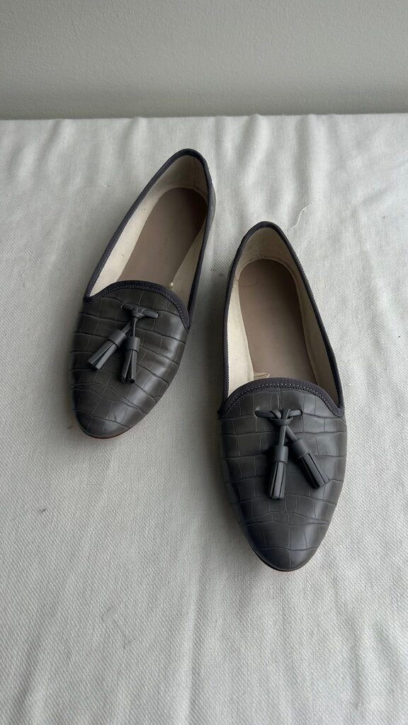 Pre-Owned Zara Griege Croc Print Loafer- Size 38