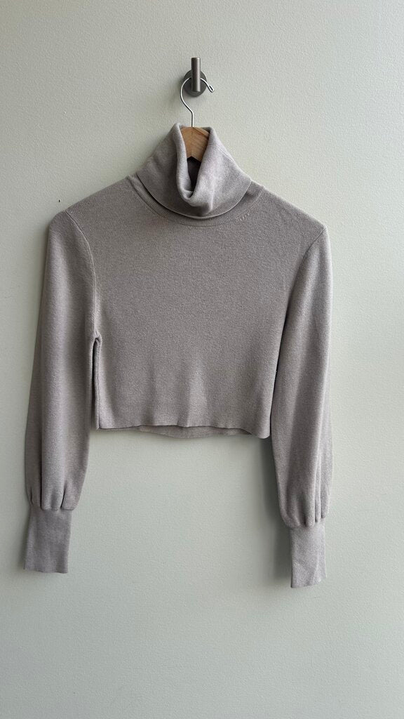 Pre-Owned Wilfred Light Grey Turtle Neck Balloon Sleeve Cropped Sweater- Size Small