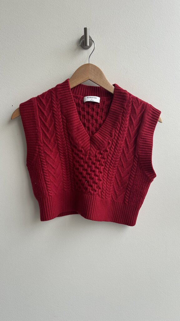 Pre-Owned Babaton Red Cable Knit V-Neck Vest- Size Small