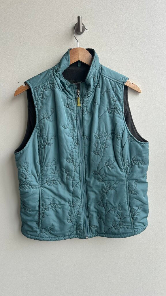 Pre-Owned Eddie Bauer Blue Embroidered Leaves Fleece Lined Vest- Size Large