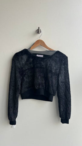Pre-Owned Premonition Black Metallic Knit Cropped Fuzzy Sweater (NWT)- Size Medium